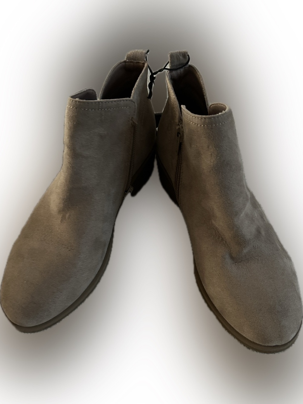 Time and Tru Taupe Suede Side-Zip Ankle Booties